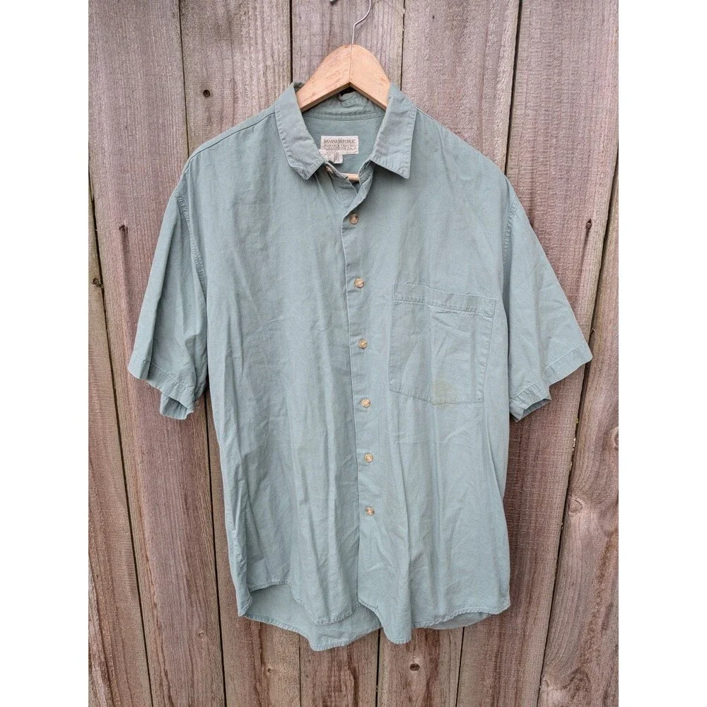 Vintage 80s Banana Republic Shirt Short Sleeve Medium Cotton Green Zimbabwe